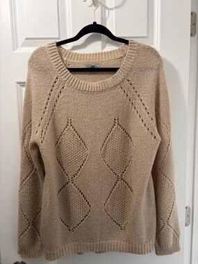 Olivia Sky Diamond Open-Knit Scoop Neck Sweater - Tan